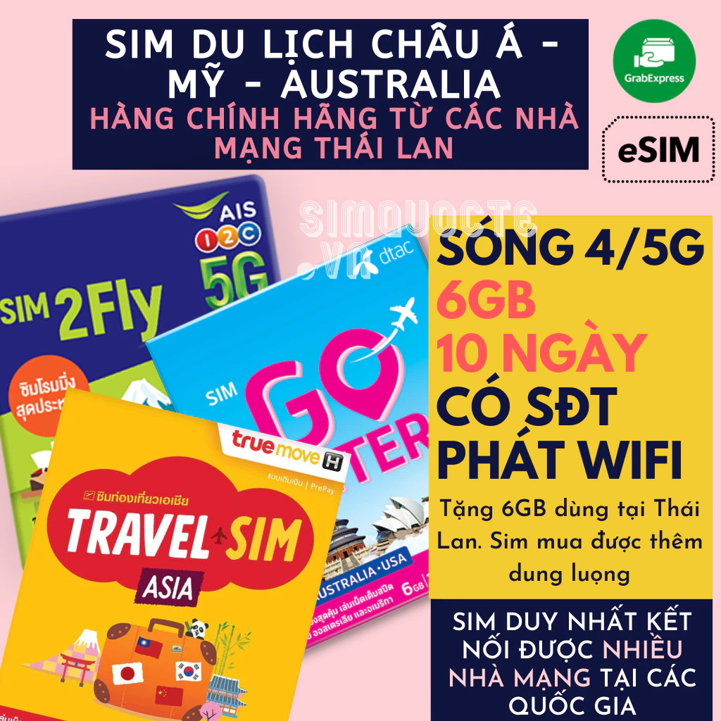 SIM DU LỊCH 32 NƯỚC MỸ - ÚC - ẤN ĐỘ - TRUNG QUỐC HÀN QUỐC NHẬT BẢN TRUEMOVE DTAC AIS SIM2FLY