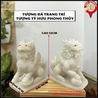 Cặp 2 Tượng Đá Tỳ Hưu Phong Thủy 2 Sừng - Trang Trí Bàn Làm Việc - Cao 12cm - Đá Non Nước