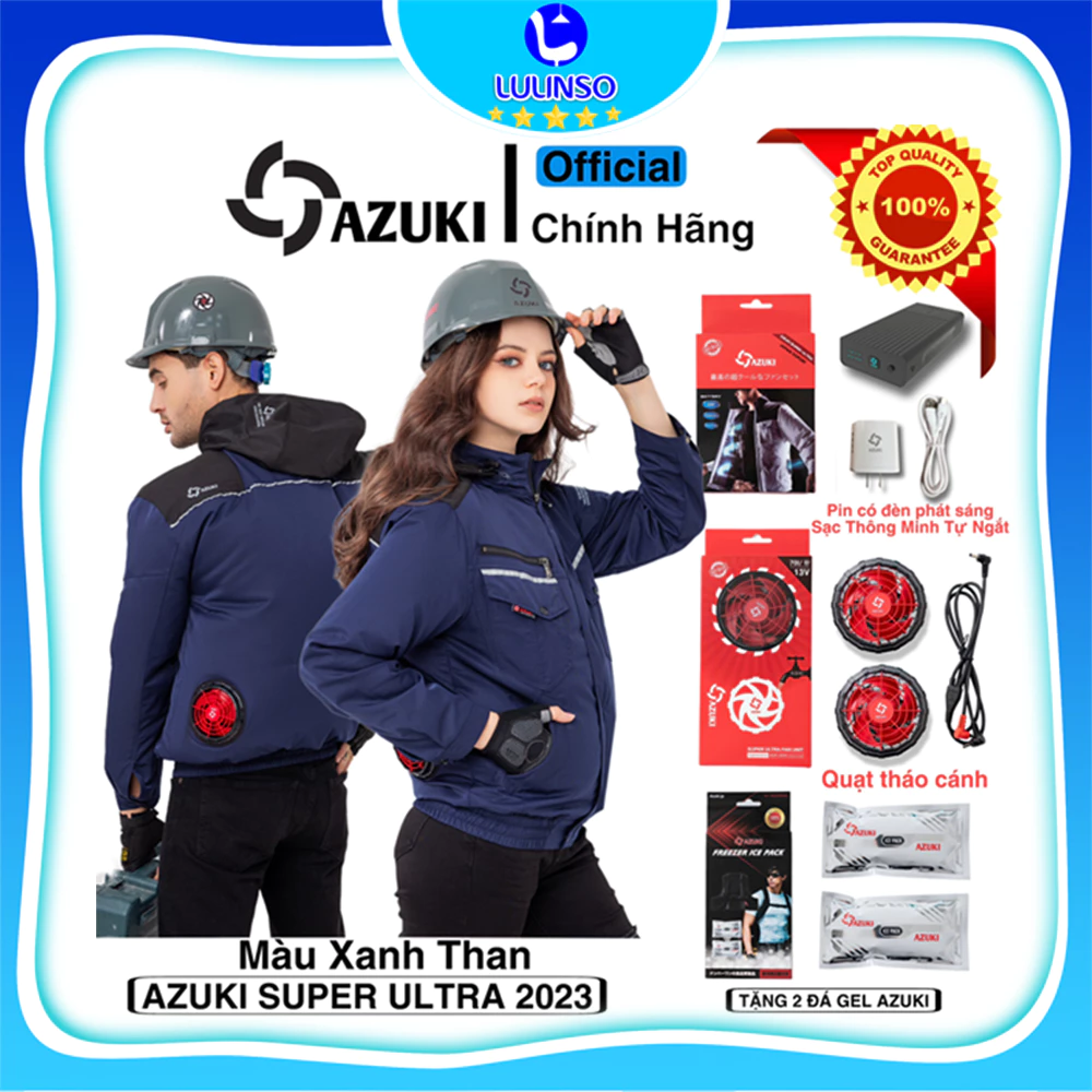 Áo Điều Hòa AZUKI Super Ultra 2024 Pin 26000mah, Quạt 13V Không Chổi Than Công Nghệ Tháo Cánh Đời Mới - LULINSO