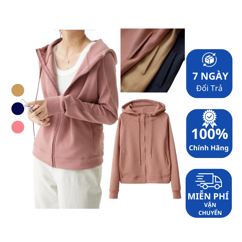 Áo Khoác Hoodie Zip 3 Màu Nữ Unisex - Áo khoác Nỉ Có Mũ Chất Nỉ cotton mềm mịn Siêu Đẹp