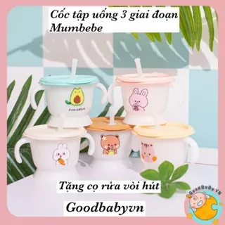 (Tặng cọ rửa ống hút) Cốc tập uống, tập hút 3 giai đoạn Mumbebe cho bé có vạch chia 160ml Goodbabyvn