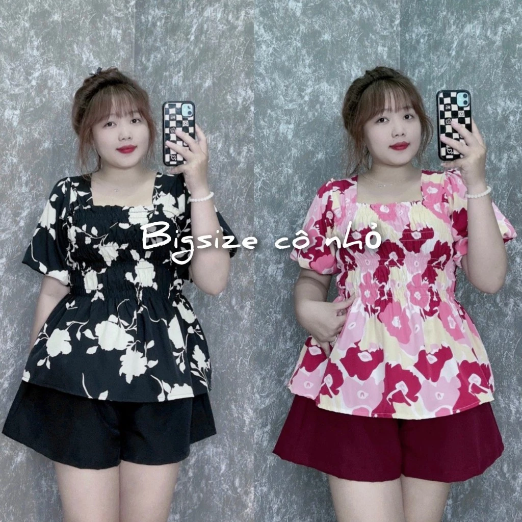 Bộ Đồ Bigsize Nữ Áo Hoa Tay Phồng Kết Hợp Với Quần Short Che Bung Thời Trang Bigsize SET69