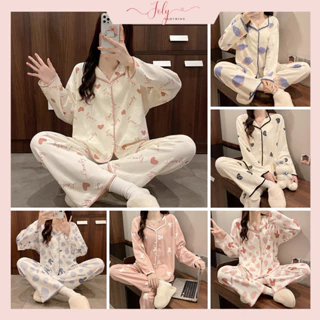 Bộ Pijama nữ dài tay cổ bèo, đồ ngủ thu đông nhiều họa tiết dễ thương theo phong cách Hàn Quốc