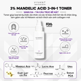 [HÀNG CTY] TONER VIVANT SKINCARE 3% MANDELIC ACID 3-IN-1 CHO DA DẦU MỤN,LÀM SÁNG DA