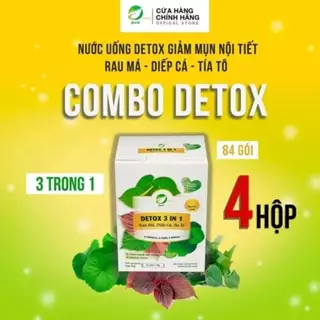 Combo 4 hộp DETOX 3 IN 1 Rau má ,Diếp cá ,Tía tô Sấy Thăng Hoa Eherbal- Đảm Bảo 100% Dinh Dưỡng .(1 hộp-21 gói