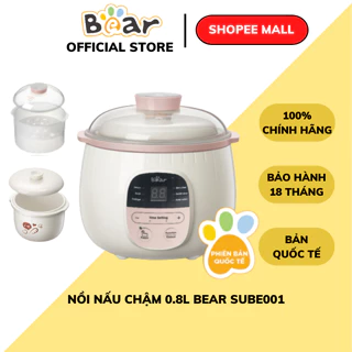 Nồi nấu chậm 0,8L Bear SUBE001, Đa năng nấu cháo, hầm, ninh lõi bằng gốm giữ nhiệt lâu, BH 18 Tháng