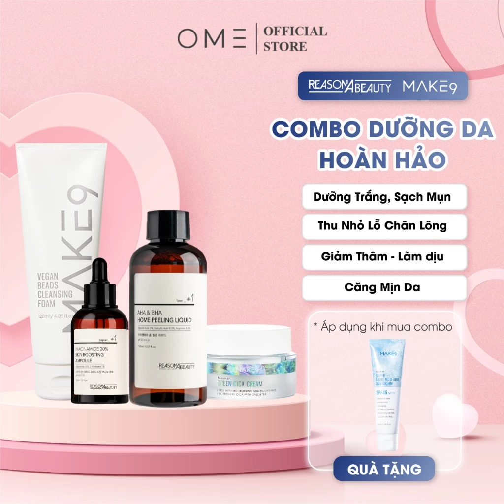 Bộ Combo 4 Sản Phẩm Dưỡng Trắng Da Hoàn Hảo Giúp Dưỡng Trắng, Sạch Mụn Giảm Thâm, Thu Nhỏ Lỗ Chân Lông, Căng Mịn Da RSAB