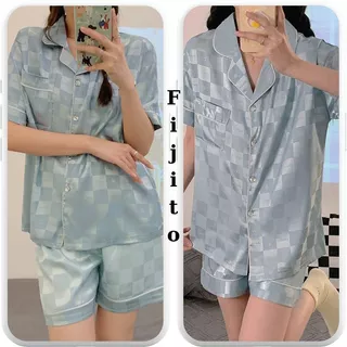 Đồ ngủ nữ pijama mặc nhà lụa mềm mịn họa tiết caro cao cấp hàng Quảng Châu FIJITO