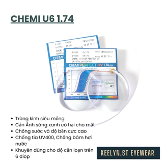 Tròn kính 1.74 siêu mỏng Chemi Hàn quốc - chống tia UV400, chống ánh sáng xanh[KEE]