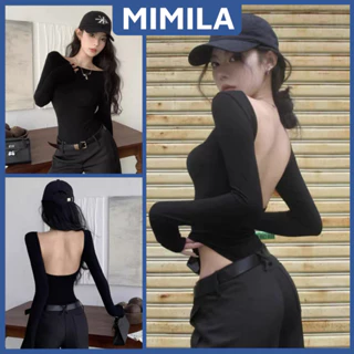 Bodysuit Hở Lưng Dài Tay MIMILA Form Dáng Ôm Sát Body Siêu Cá Tính Áo Liền Thân Chất Thun Gân Co Giãn - MBS031