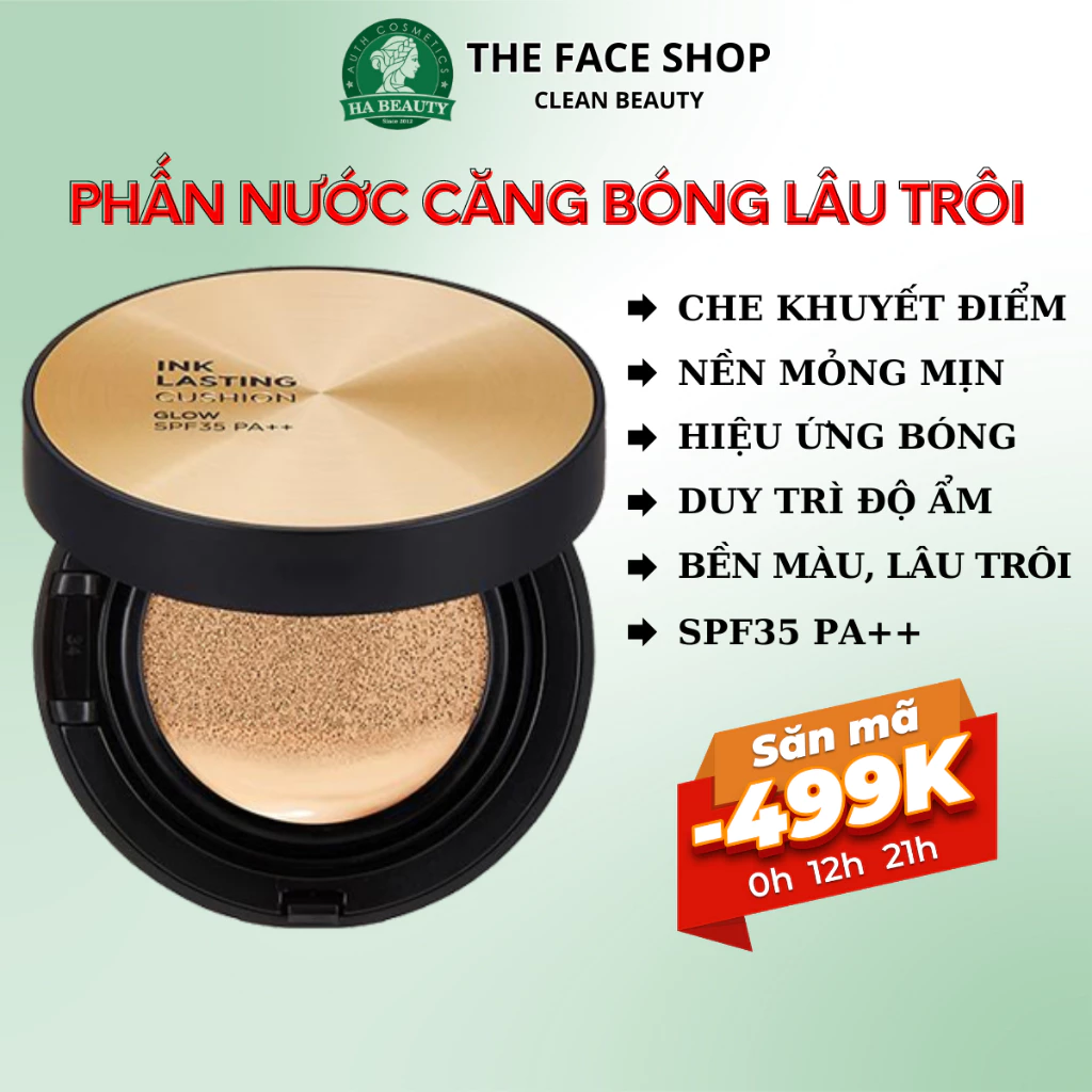 Phấn nước căng bóng che phủ tốt khuyết điểm hàn quốc The Face Shop fmgt Ink Lasting Cushion Glow 15g SPF35 PA++