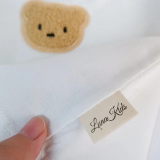 Áo phông cotton cộc tay đính gấu thêu cho bé trai, bé gái - LunaKids [Ảnh thật]