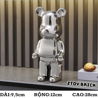 TƯỢNG MÔ HÌNH GẤU BEARBRICK MÀU ÁNH BẠC 28CM CHẤT LIỆU GỐM MẠ TĨNH ĐIỆN CAO CẤP DECOR