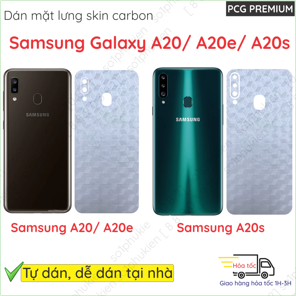 Miếng dán mặt lưng kèm cam skin carbon Samsung Galaxy A20s/ A20/ A20e