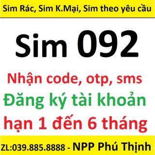 Sim 092 Vietnamobile tạo fb,shope,zallo,sen,lad,gmail,mmo...hạn dài 1 đến 12 tháng, Sim chưa kích hoạt