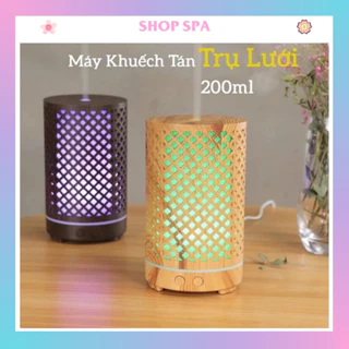 Máy khuếch tán tinh dầu vân gỗ  hình trụ lưới 7 màu 200ml sp34