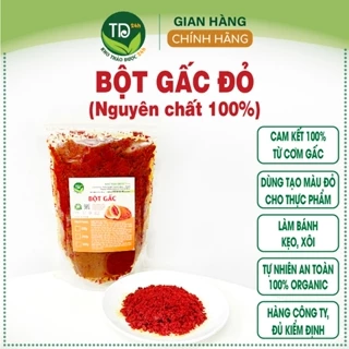 Bột gấc đỏ nguyên chất 100%, dùng nấu xôi gấc đỏ, tạo màu và hương thơm tự nhiên cho bánh kẹo, thạch dừa, rau câu, chè