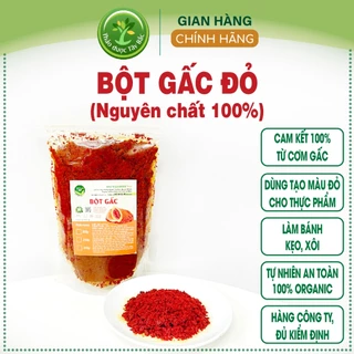 Bột gấc đỏ nguyên chất 100%, dùng nấu xôi gấc đỏ, tạo màu, hương thơm tự nhiên làm bánh kẹo, thạch dừa, rau câu, chè