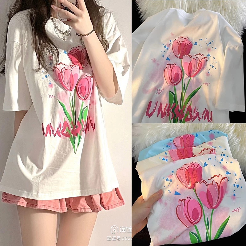 Áo phông  tay lỡ Bông Hoa UNK Unisex chất cotton freesize form rộng túi zip phong cách ulzzang hàn quốc hot trend 2023