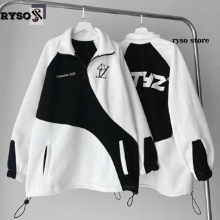 Áo khoác hoodie 4TYZ nỉ bông dày dặn phối màu đen trắng dây rút form rộng unisex ,Áo khoác nỉ chui nam nữ Ryso