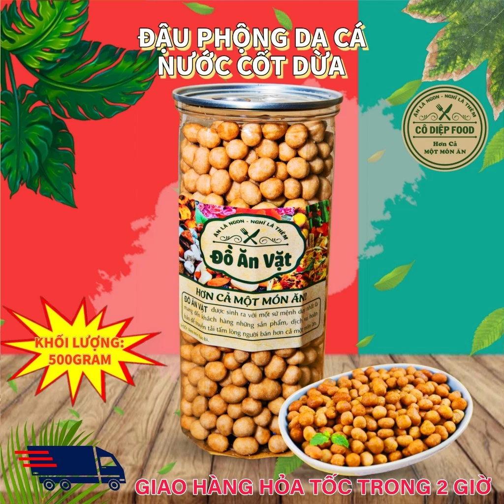 Đậu Phộng Da Cá Vị Nước Cốt Dừa - Lon 500gram / Hủ 1KG / Combo 2 Hủ 1KG