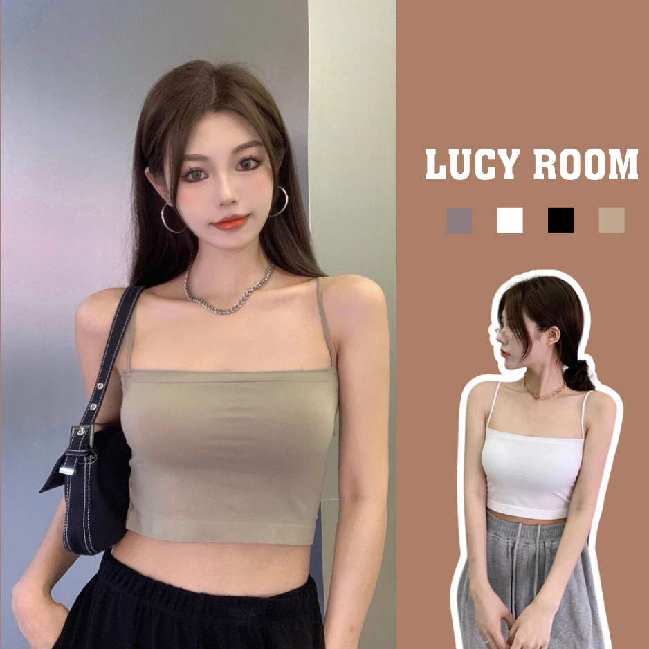 Áo hai dây có mút ngực LUCYROOM áo bra có đệm ngực sợi bún dáng lửng co giãn A008