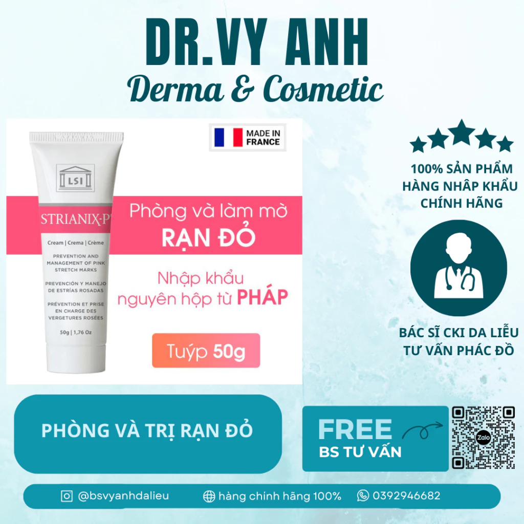 [HÀNG NHẬP KHẨU CÔNG TY] Kem chống rạn da STRIANIX-P 50g phòng và làm mờ RẠN ĐỎ DR VY ANH