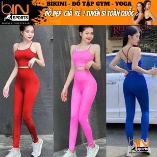 Bộ đồ tập gym yoga aerobic thể thao nữ áo bra kèm mút và quần dài chất liệu thun poly co dãn 4 chiều BINSPORTS BD130