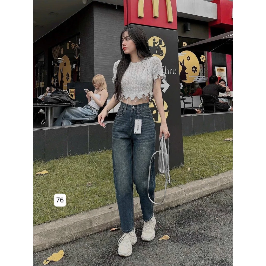 Quần baggy jean lưng cao rách 2 bên đùi MS76