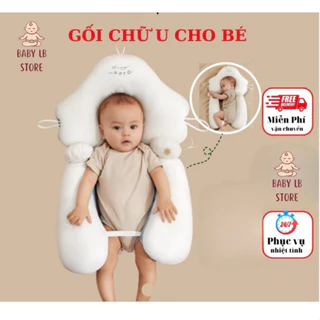 Gối chữ U cho bé sơ sinh BabyLB chống giật mình chống méo đầu, có dây rút điều chỉnh 3 đầu giúp bé sơ sinh ngủ ngon