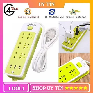 Ổ Cắm Điện USB Xanh Đa Năng Cao Cấp Chống Giật 6 Phích 3 Cổng Cắm USB Công Suất 2500W Có Chốt An Toàn Tiện Dụng