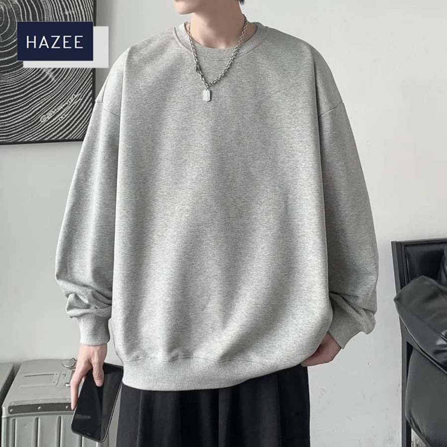 Áo sweater HAZEE local brand form rộng cổ tròn tay dài chất vải nỉ bông cotton premium mẫu Trơn
