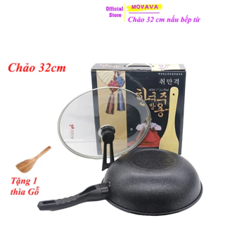 Chảo chống dính bếp từ hàn quốc có nắp đậy bằng kính cao cấp size 32cm - Movava