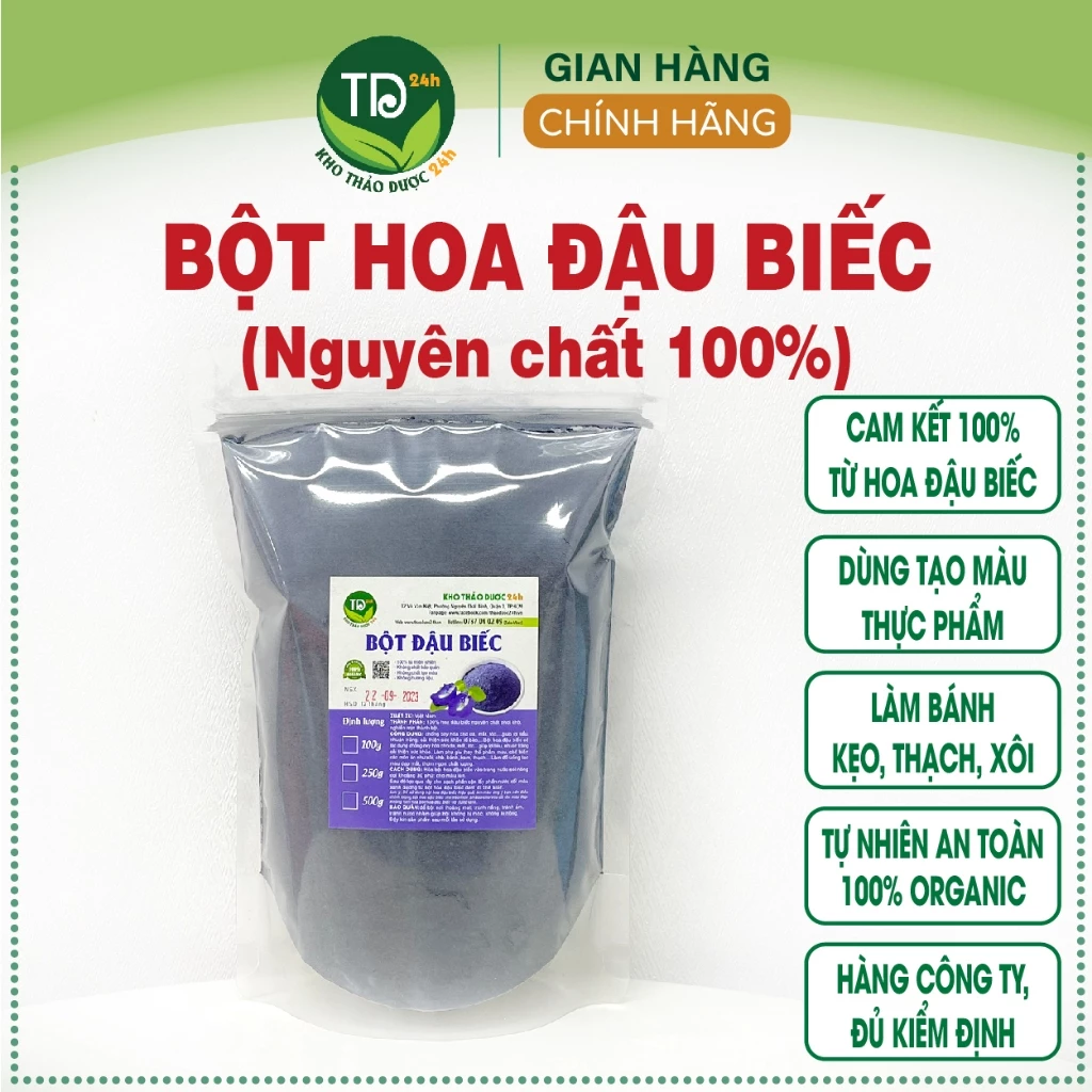 [50 gr] Bột hoa đậu biếc nguyên chất 100%, dùng nấu xôi, làm bánh, chè, rau câu, thạch dừa, tạo màu, mùi tự nhiên ATVSTP