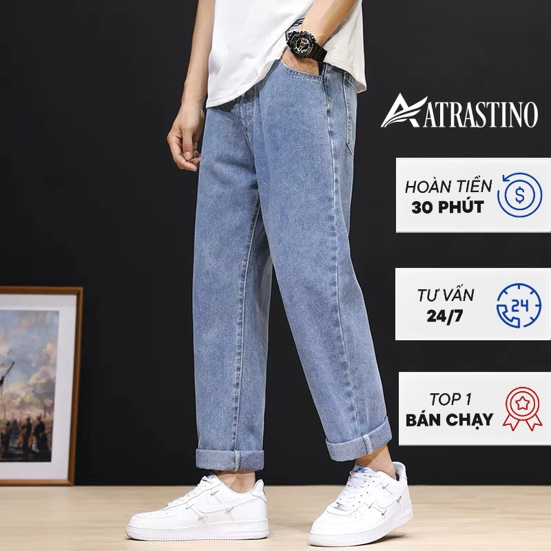 Quần jean nam ATRASTINO CẠP CAO, ống suông phong cách Hàn Quôc JEAN003