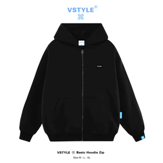 (FULL BOX) Áo Hoodie Zip Basic Logo Cao Su Vstyle Unisex Local Brand - Đen