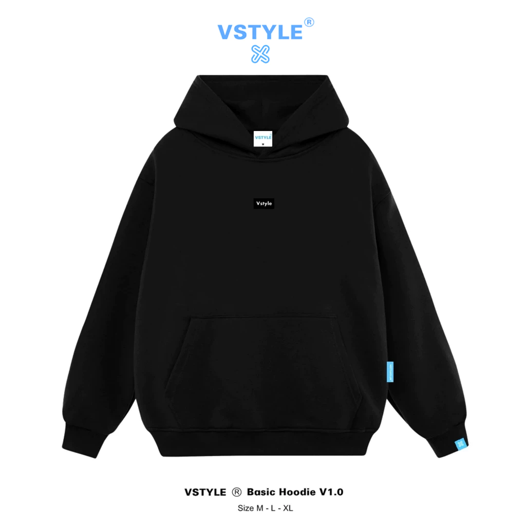 (FULL BOX) Áo Hoodie Chui Basic Logo Cao Su Vstyle Unisex Local Brand - Đen