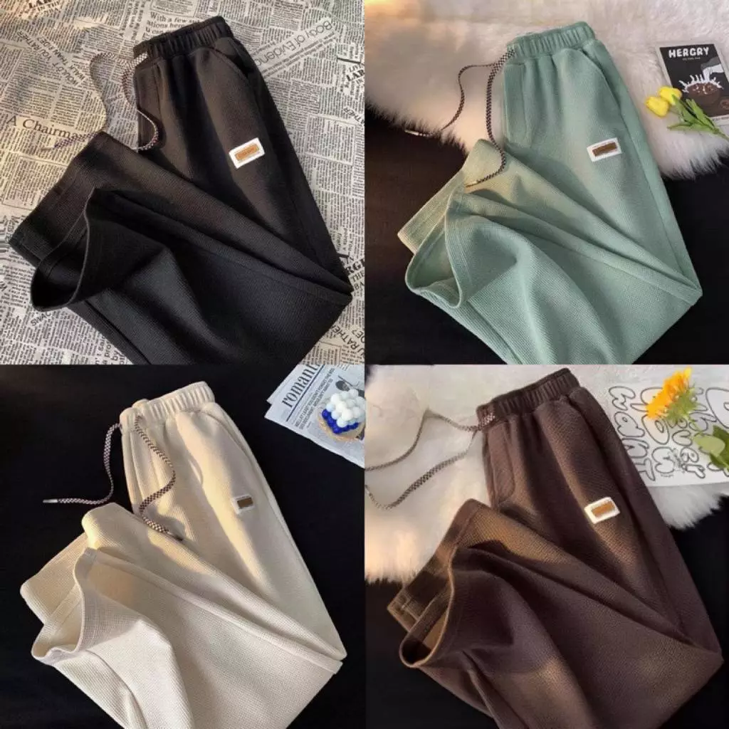 Quần Ống Rộng Chất Tổ Ong Phong Cách Unisex Dây Rút Caro Mới