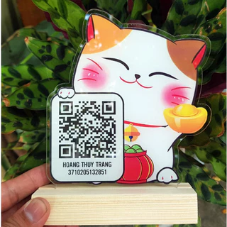 Bảng qr code để bàn đế gỗ Thegioipuzzle in hình ông thần, hình dễ thương, in thông tin tài khoản ngân hàng