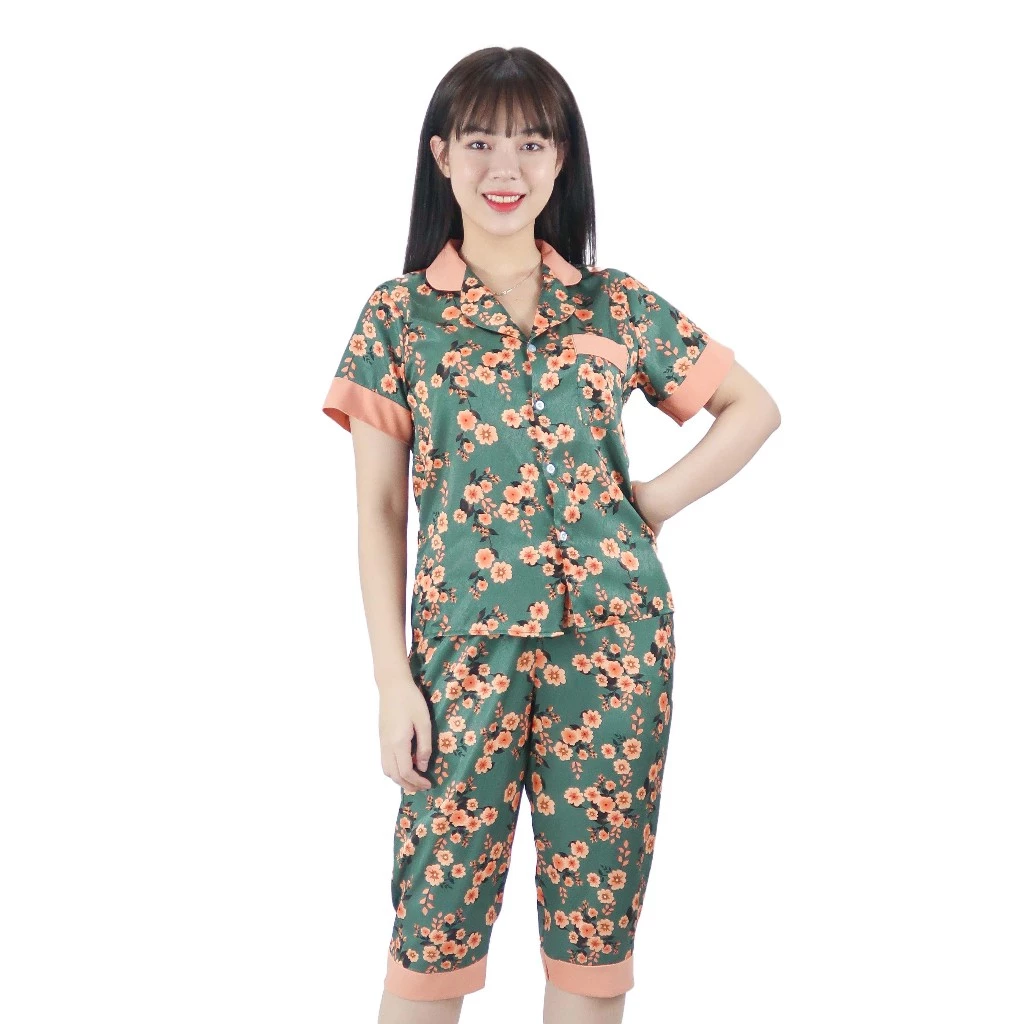 Đồ Bộ Ngủ Pijama Nữ YOME Luxury YL2 Tay Ngắn Quần Lửng - Lụa Ánh Kim - Mềm Mại Thoải Mái