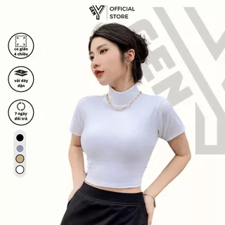 Áo croptop nữ cổ lọ ngắn tay GenY ôm body chất vải borip cotton mềm mại co giãn và thoáng khí tốt mặc không nóng C23