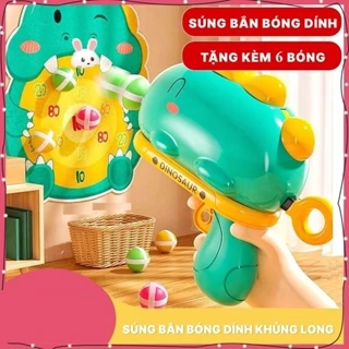 Đồ chơi súng ném bóng dính , súng bắn phi tiêu cho bé kèm bảng phi tiêu, khủng long bắn bong cho bé