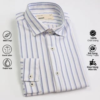 Áo sơ mi nam tay dài vải cotton THE WIND họa tiết công sở dáng ôm AS23126D