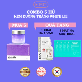 Combo 5 Sản Phẩm Kem Dưỡng Trắng White Lie + Tặng Kèm 1 HA Plus 100ml Và 5 Mặt Nạ