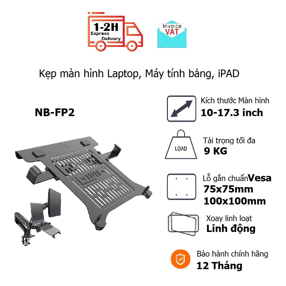 Giá đỡ kẹp Laptop/ Máy tính bảng/ iPAD (10-17.3 inch) NB-FP2 North Bayou nhôm và thép bền bỉ