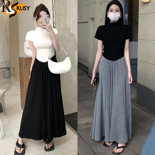 Áo Thun Tay Ngắn Cổ Tròn Tôn Dáng Vải Thun Gân Co Giãn Mềm Mại , Áo Kiểu Croptop Cổ Lọ Nhún Eo Rusy