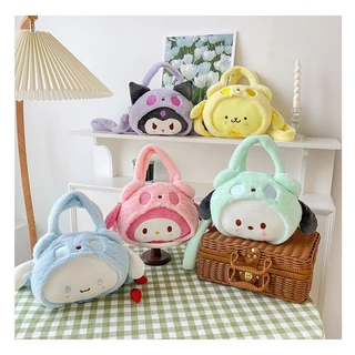 Túi Đeo Chéo Dây Nhung Gấu Sanrio Đội Mũ Đáng Yêu Dễ Thương