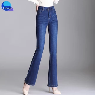 Quần Jean Nữ Ống Loe LIQUITY Quần Bò Nữ Cạp Cao Cotton Co Giãn Chất Vải Mềm Không Bai Xù VNKX