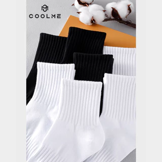 Tất trơn cổ cao chất liệu cotton co giãn, vớ cao cổ nam nữ phong cách Hàn Quốc màu trắng đen - Coolme