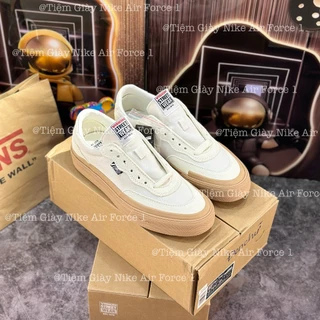 Giày Thao Nam Vải Da Lộn Trượt Ván Thể Cổ Thấp Vision Odd Cirkus White Đế Nâu Retro,Giày Vision Street Wear Trắng sữa